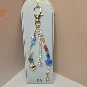 🤍🔹️Eyecandy 🔹️Beaded Blue Multi-Color Charm Keychain with Gold Hardware